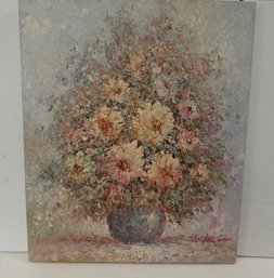 Signed Impressionistic Floral Still Life Oil Painting With Thick Impasto Brushstrokes