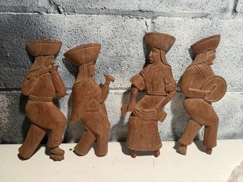 Set Of Four Carved Wooden Ecuadorian Folk Art Figures