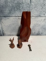 Bronze Fertility Figure, Hand-carved Wooden Sculptures, Likely From East Africa & Carved Wooden Candle Holder