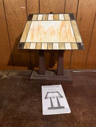 Mission-style Slag Glass Table Lamp With Amber And Brown Panels