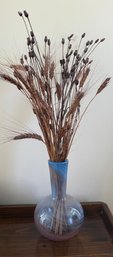 Dansk Mezza Filigrana Glass Vase With Blue And Orange/red Swirled Lines And Wheat Grass