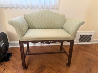 Antique Upholstered Window Bench With Carved Wooden Base