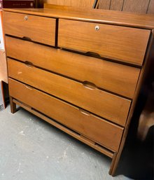 Mid-century Modern Wooden Dresser With Five Drawers And Tapered Legs
