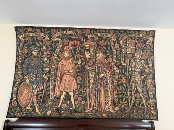 Vintage Jacquard Woven Tapestry Depicting Medieval Figures And German Script