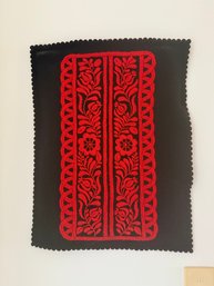 Vintage Hungarian Red And Black Felt Applique Textile With Floral Motifs