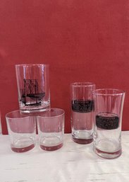 2-westchester Briadway Theatre Glasses, 1- Brooklyn Bridge 1883 Glasses And 2 Clear Glass Glasses