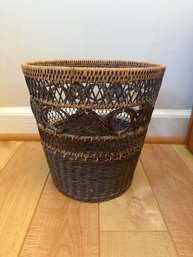 Vintage Handwoven Dark Brown Wicker Or Rattan Decorative Basket