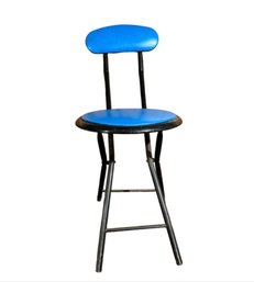 Portable Folding Stool With Blue Cushion Seats