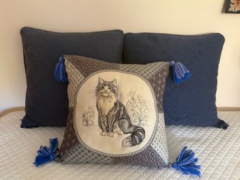 Blue Throw Pillows One With A Cat Design