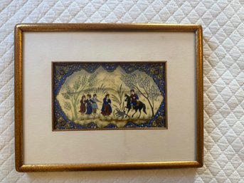 Persian Miniature Painting On Camel Bone With A Decorative Border