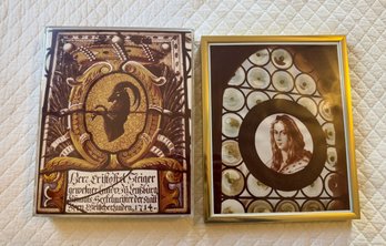 Two Framed Prints: A Heraldic Portrait And A Woman's Portrait