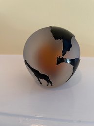 Steven Correia Frosted Art Glass Globe Paperweight With Giraffe Silhouettes