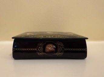 Hand-painted Russian Lacquer Box Featuring Birds And An Owl