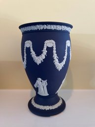 Wedgwood Jasperware Vase With White Relief Decorations In The Portland Vase Style