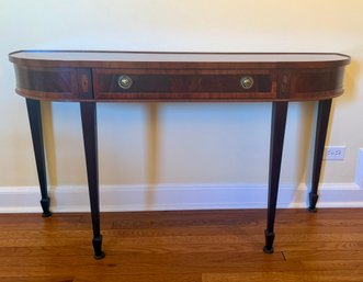 Hekman Inlaid Mahogany Demilune Console Table With Two Drawers