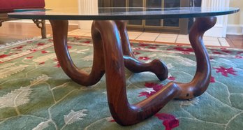 Sculptural Wood And Glass Coffee Table, Likely By Judy Kensley McKie.