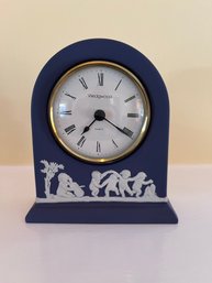 Wedgwood Blue Jasperware Mantel Clock With Dancing Cherub Reliefs