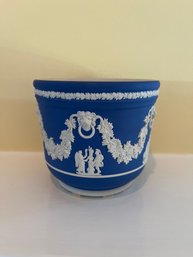 Cobalt Blue Wedgwood Jasperware Planter With White Relief Classical Decorations