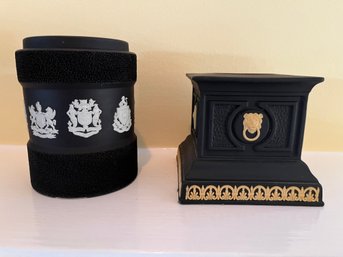 Wedgwood Library Collection Temple Tea Light Holder & Wedgwood Black Basalt Jasperware Tobacco Jar