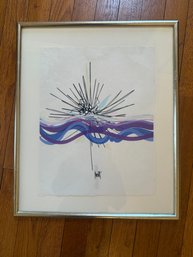 Raymond Moretti Screenprint With Abstract Motif And Wavy Bands.