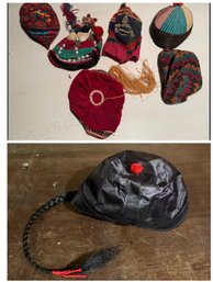 Collection Of Seven Small, Decorative Central Asian Textile Caps