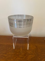 Vintage Frosted Ice Bucket With Silver Banding.