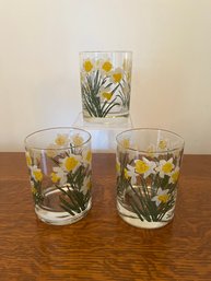 Vintage Cera Glassware Tumblers With Daffodil Pattern