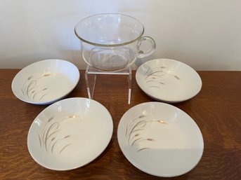 4 China Plates (Japan) Golden Wheat And Glass Bowl / Cup