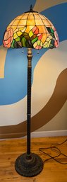 Tiffany-style Stained Glass Floral Floor Lamp With A Twisted Metal Stem