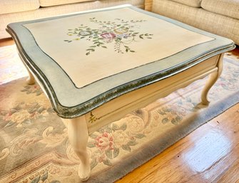 Hand-painted Floral Coffee Table With Cabriole Legs