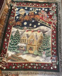 Holiday Blanket Santa Sledding Over Houses