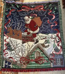 Santa Climbing Down The Chimney Throw Blanket
