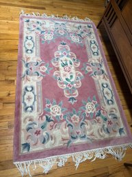 Pink Wool Rug With Floral Motifs In An Aubusson-inspired Style