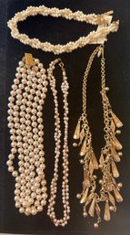 Faux Pearls, And 1960s Gold Tone Necklace With Adjustable Clasp