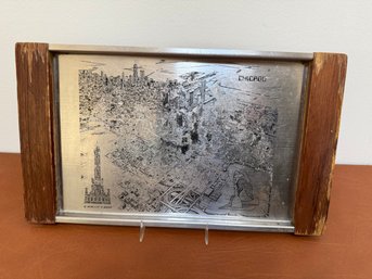 Etched Metal Tray Depicting Chicago Skyline By K. Mager, 1975