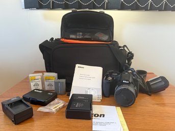 Black Nikon Coolpix P600 Digital Camera With 60x Optical Zoom And Accessories