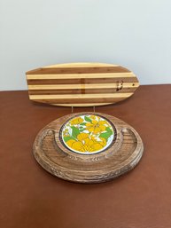 Vintage 1970s Goodwood Ceramic Tile/wood Cheese Tray & Hawaiian Cutting Board