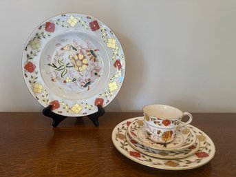 Royal Crown Derby Asian Rose Porcelain Teacup, Saucer, And Plate Set