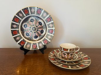 Royal Crown Derby 'Old Imari' Pattern Porcelain Tea Cup, Saucer, And Plate