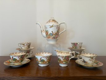 Exotic Sutherland China Tea Set With Pheasants And Floral Motif