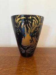 CORREIA ART GLASS Contemporary Art Glass Vase With Gold Tiger Overlay
