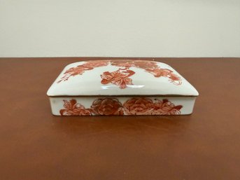 Japanese Red And Orange Floral Pattern Trinket Box