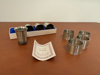 Pewter Napkin Rings And Shot Cups