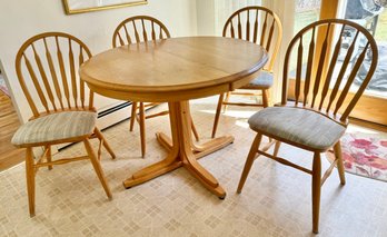 Dinaire Light Oak Oval Pedestal Dining Table With Four Windsor-style Chairs