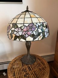 Tiffany Style  Stained Glass Table Lamp With A Floral Motif.