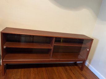 Danish Modern Teak And Glass Low Bookcase Or Credenza.