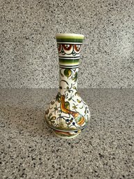 Hand-painted Ceramic Vase Featuring A Bird And Floral Motifs From Portugal