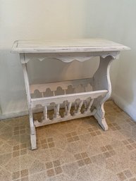 White Distressed Finish Small End Table With Magazine Rack. Made In Indonesia