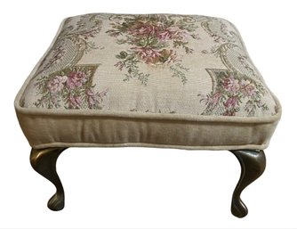 Elegant Tapestry Footstool With Floral Motifs And Cabriole Legs