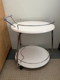Mid-century Italian Oval Bar Cart With White Shelves And Chrome Accents